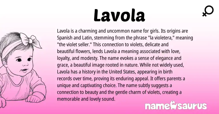 Infographic about Lavola name meaning, Lavola is a name from Latin, Spanish origin(s).
