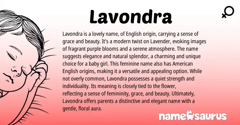 Infographic about Lavondra name meaning, Lavondra is a name from English origin(s).