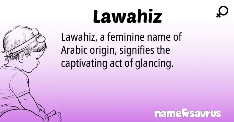 Infographic about Lawahiz name meaning, Lawahiz is a name from Arabic origin(s).