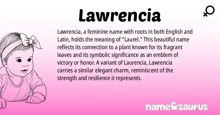 Infographic about Lawrencia name meaning, Lawrencia is a name from English, Latin origin(s).