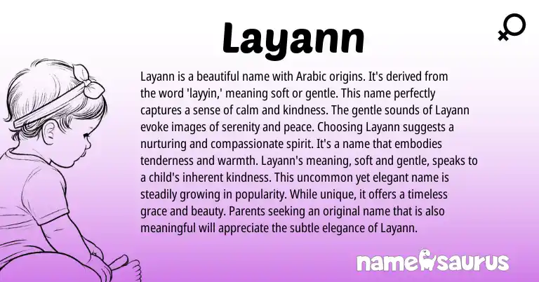 Infographic about Layann name meaning, Layann is a name from Arabic origin(s).