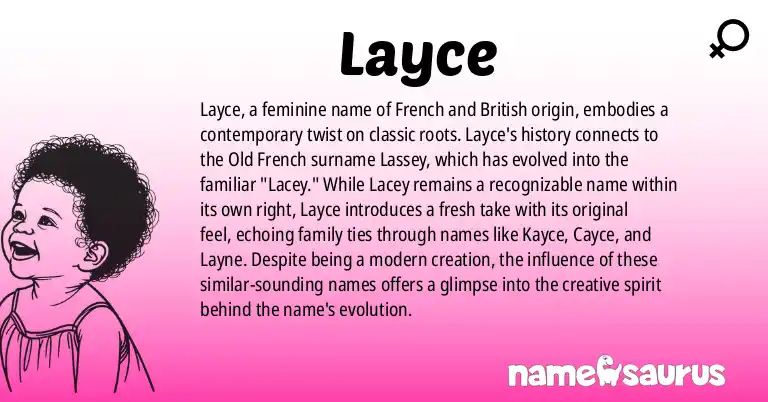 Infographic about Layce name meaning, Layce is a name from French, British origin(s).