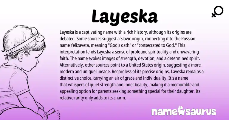 Infographic about Layeska name meaning, Layeska is a name from Russian, Slavic origin(s).