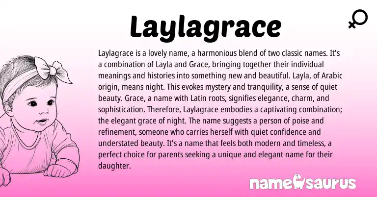 Infographic about Laylagrace name meaning, Laylagrace is a name from Latin, Arabic origin(s).