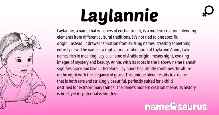 Infographic about Laylannie name meaning, Laylannie is a name from Hebrew, Arabic origin(s).