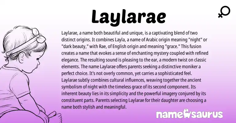 Infographic about Laylarae name meaning, Laylarae is a name from English, Arabic origin(s).