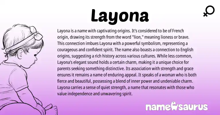 Infographic about Layona name meaning, Layona is a name from French origin(s).