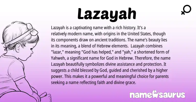 Infographic about Lazayah name meaning, Lazayah is a name from Hebrew, English origin(s).