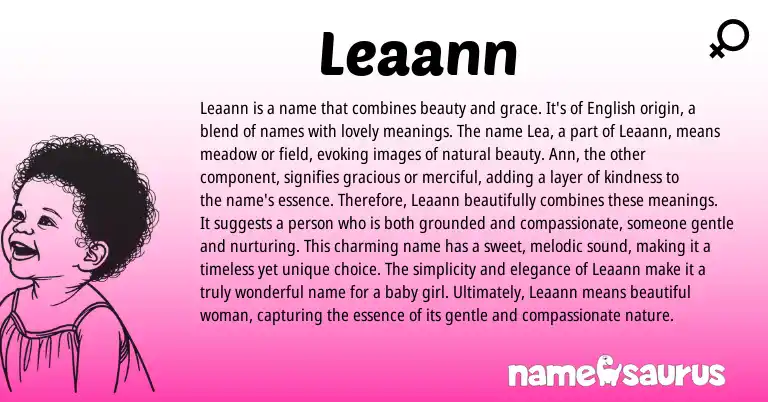 Infographic about Leaann name meaning, Leaann is a name from English, Other origin(s).