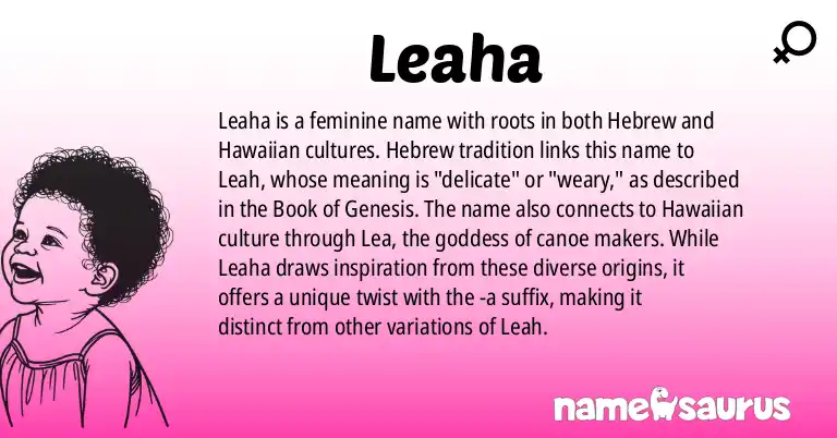 Infographic about Leaha name meaning, Leaha is a name from Hebrew, Hawaiian origin(s).
