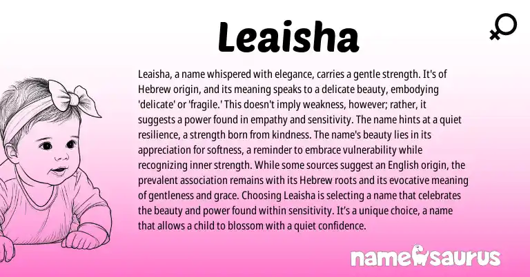 Infographic about Leaisha name meaning, Leaisha is a name from Hebrew origin(s).