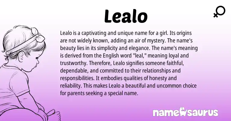 Infographic about Lealo name meaning, Lealo is a name from English origin(s).