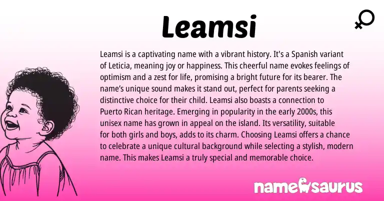Infographic about Leamsi name meaning, Leamsi is a name from Spanish origin(s).