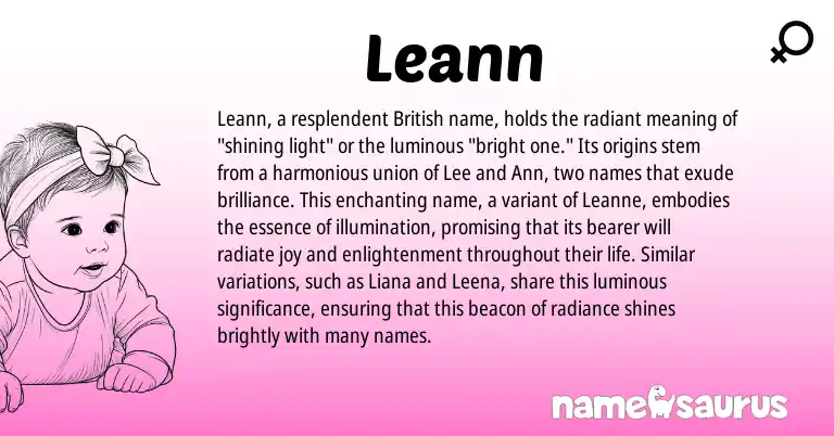Infographic about Leann name meaning, Leann is a name from British origin(s).