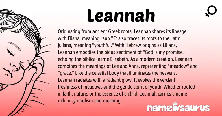 Infographic about Leannah name meaning, Leannah is a name from Latin, Hebrew, Greek origin(s).
