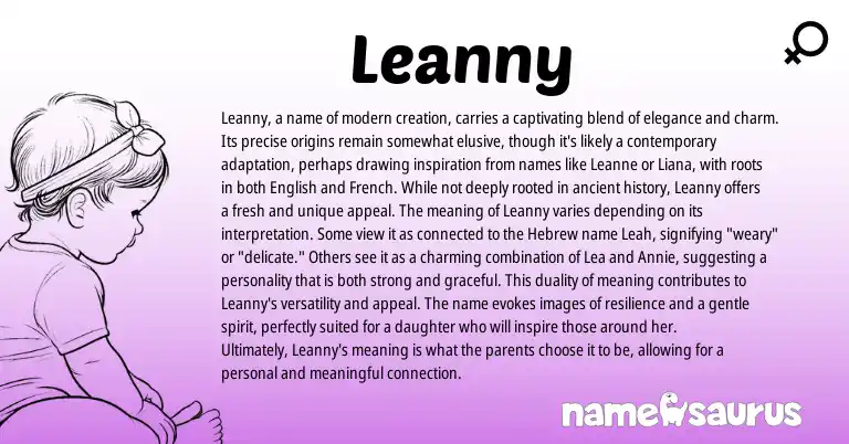 Infographic about Leanny name meaning, Leanny is a name from Hebrew origin(s).