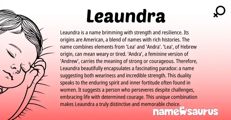 Infographic about Leaundra name meaning, Leaundra is a name from Latin, Hebrew, American origin(s).