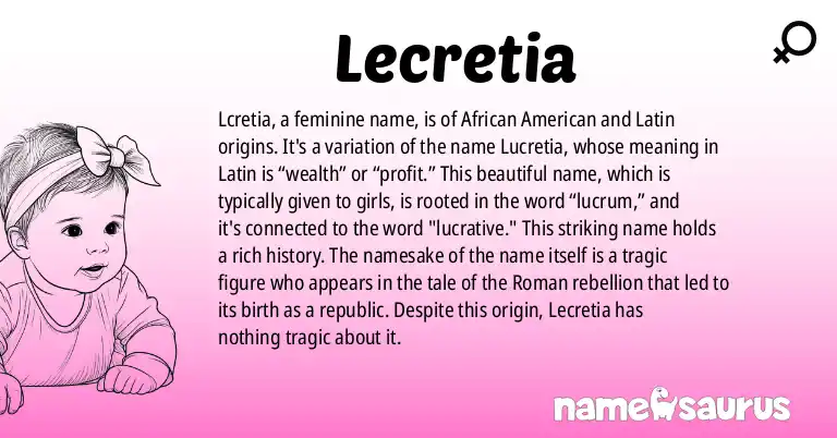 Infographic about Lecretia name meaning, Lecretia is a name from African American, Latin origin(s).