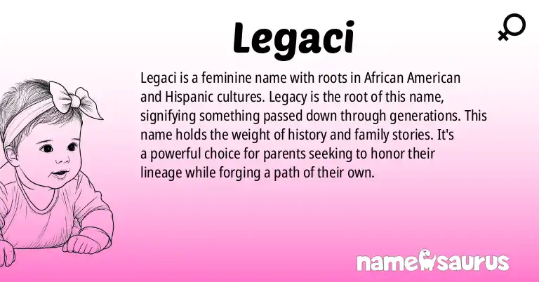 Infographic about Legaci name meaning, Legaci is a name from African American, American (Hispanic) origin(s).