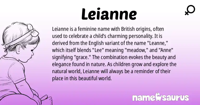 Infographic about Leianne name meaning, Leianne is a name from British origin(s).