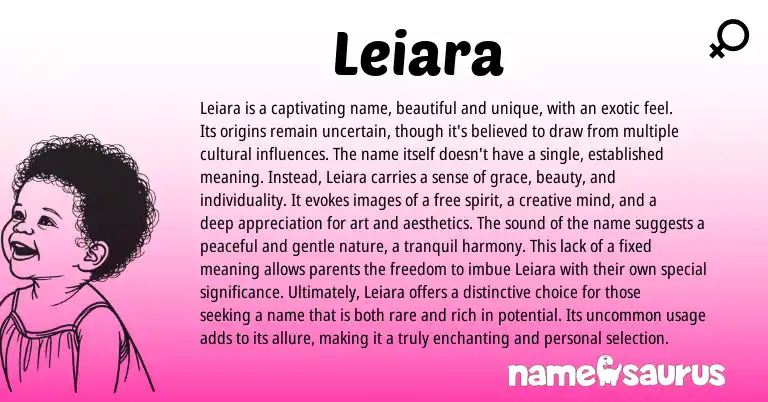 Infographic about Leiara name meaning, Leiara is a name from Other origin(s).