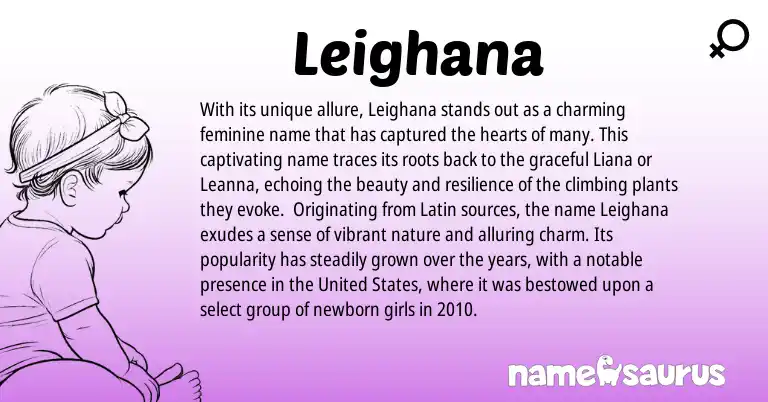 Infographic about Leighana name meaning, Leighana is a name from Latin, United States origin(s).