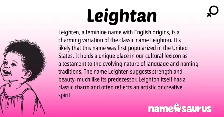Infographic about Leightan name meaning, Leightan is a name from English (American) origin(s).