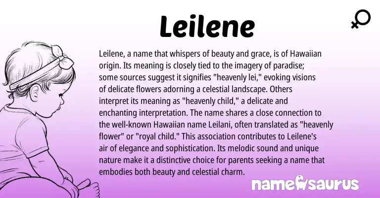 Infographic about Leilene name meaning, Leilene is a name from Hawaiian, Spanish origin(s).