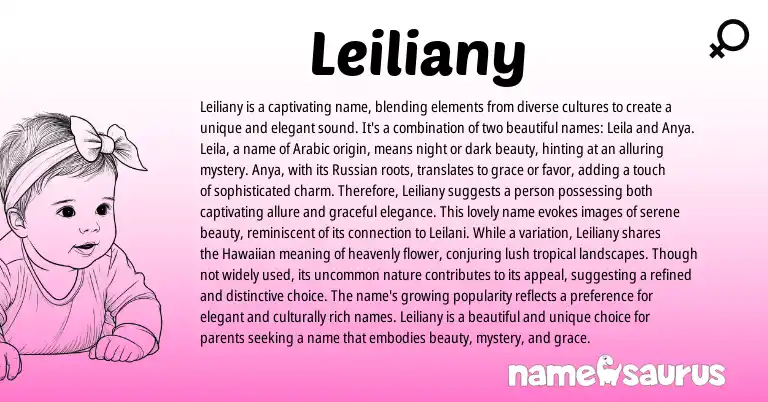 Infographic about Leiliany name meaning, Leiliany is a name from Russian, Arabic origin(s).