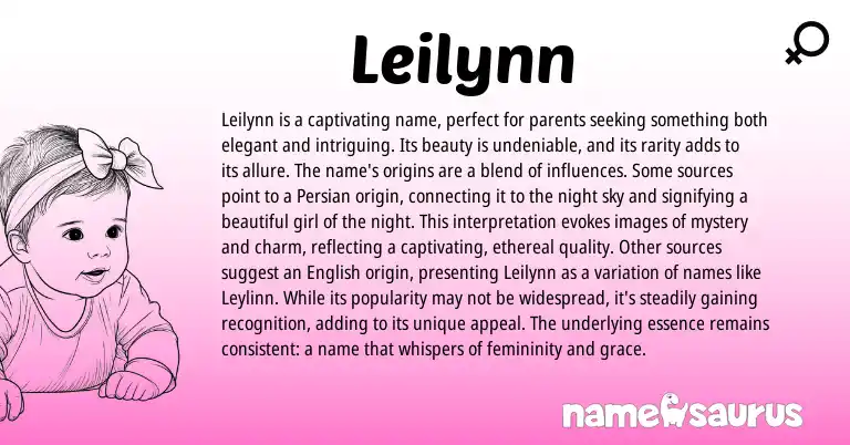 Infographic about Leilynn name meaning, Leilynn is a name from Persian, English origin(s).