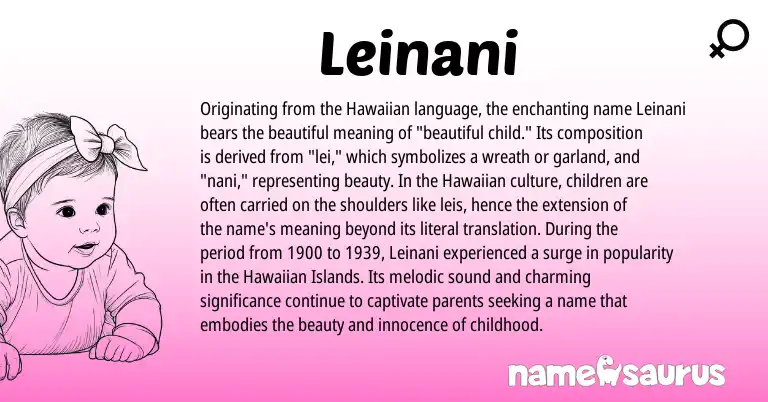Infographic about Leinani name meaning, Leinani is a name from Hawaiian origin(s).