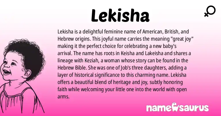 Infographic about Lekisha name meaning, Lekisha is a name from American, British, Hebrew origin(s).