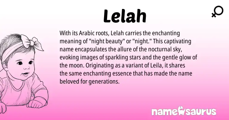 Infographic about Lelah name meaning, Lelah is a name from Arabic origin(s).