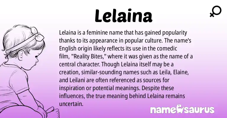 Infographic about Lelaina name meaning, Lelaina is a name from English, Popular Culture origin(s).
