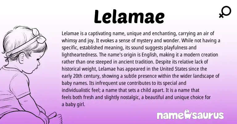 Infographic about Lelamae name meaning, Lelamae is a name from English origin(s).