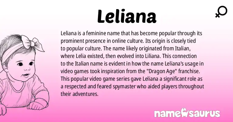 Infographic about Leliana name meaning, Leliana is a name from Popular Culture origin(s).