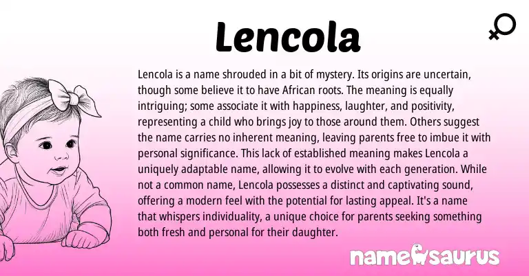 Infographic about Lencola name meaning, Lencola is a name from African origin(s).