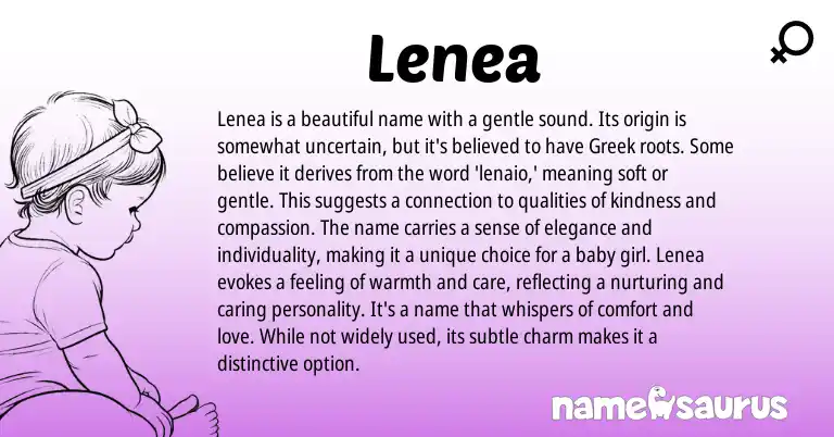 Infographic about Lenea name meaning, Lenea is a name from Greek, American origin(s).