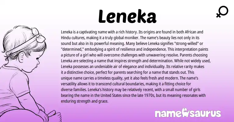 Infographic about Leneka name meaning, Leneka is a name from African origin(s).
