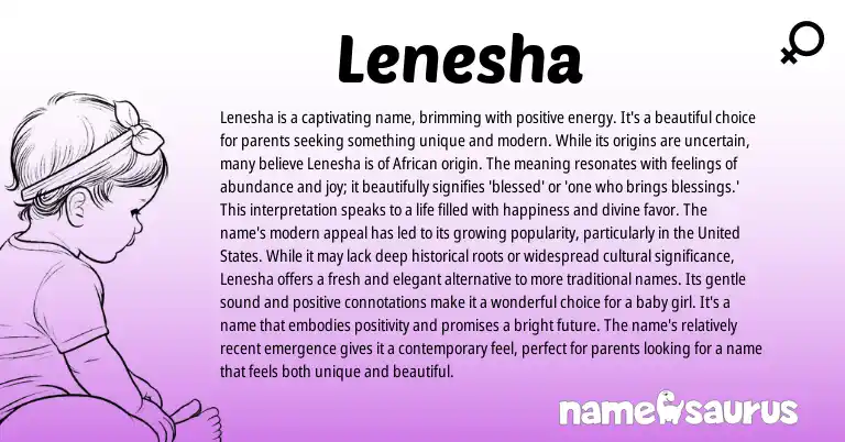 Infographic about Lenesha name meaning, Lenesha is a name from African, American origin(s).