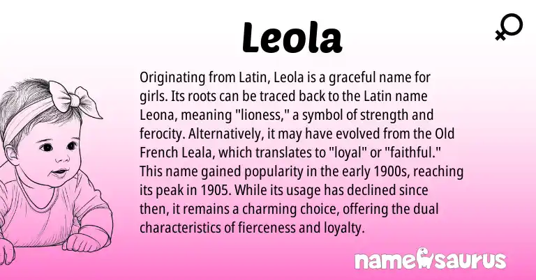 Infographic about Leola name meaning, Leola is a name from Latin, Old French origin(s).
