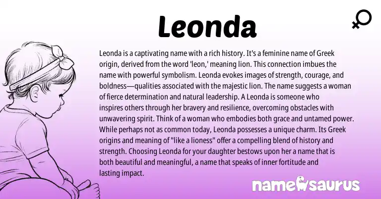 Infographic about Leonda name meaning, Leonda is a name from Greek origin(s).