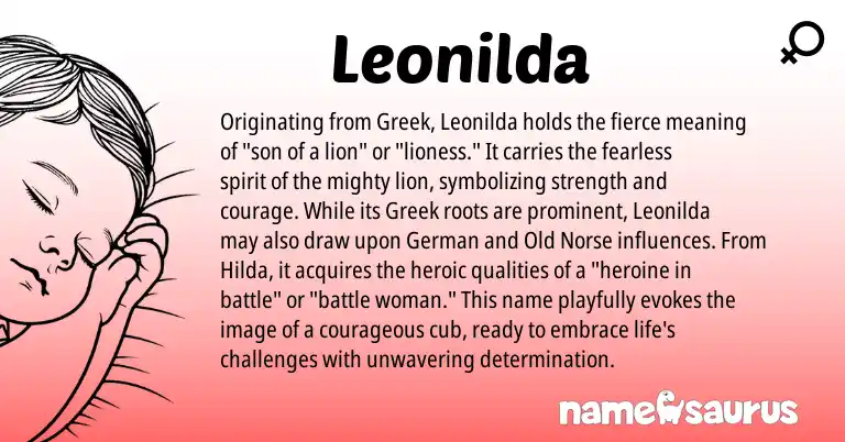Infographic about Leonilda name meaning, Leonilda is a name from German, Old Norse, Greek origin(s).