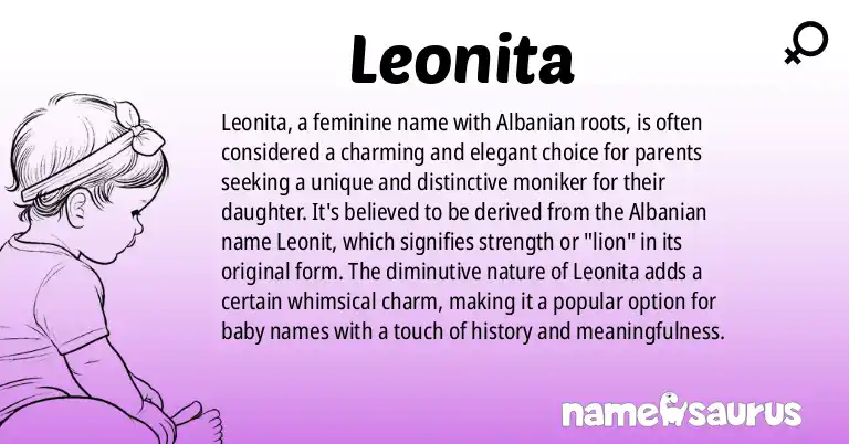 Infographic about Leonita name meaning, Leonita is a name from Albanian origin(s).