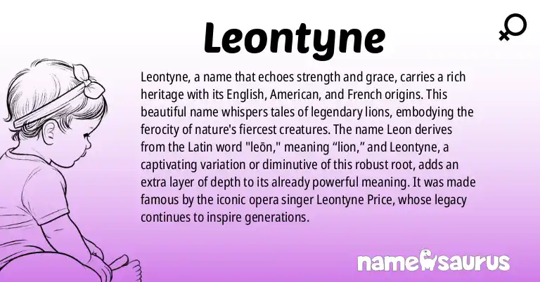 Infographic about Leontyne name meaning, Leontyne is a name from English, American, French origin(s).