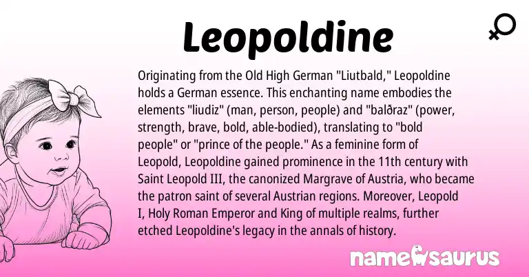Infographic about Leopoldine name meaning, Leopoldine is a name from Old High German, German, Roman, Austria origin(s).