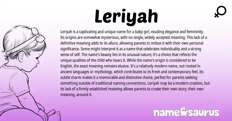 Infographic about Leriyah name meaning, Leriyah is a name from Other origin(s).