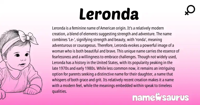 Infographic about Leronda name meaning, Leronda is a name from American origin(s).