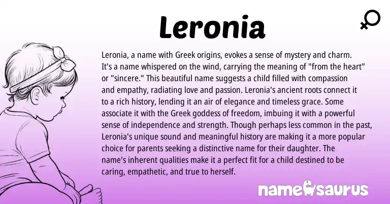 Infographic about Leronia name meaning, Leronia is a name from Greek origin(s).