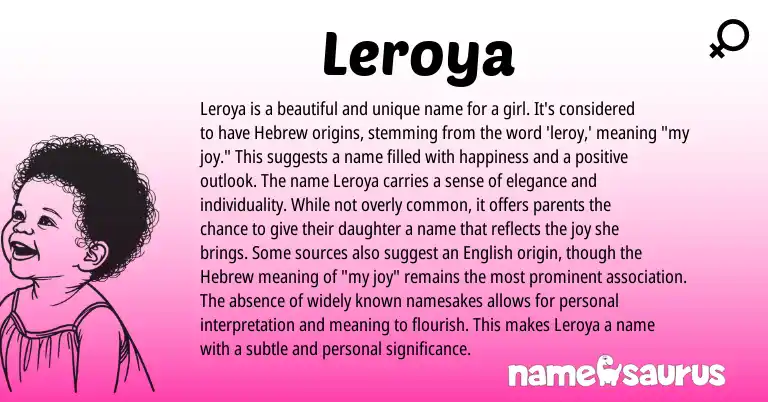 Infographic about Leroya name meaning, Leroya is a name from Hebrew origin(s).
